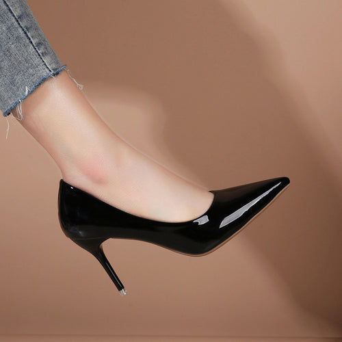Damen elegante spitze Stiletto-Pumps mit hochglänzendem Finish EB