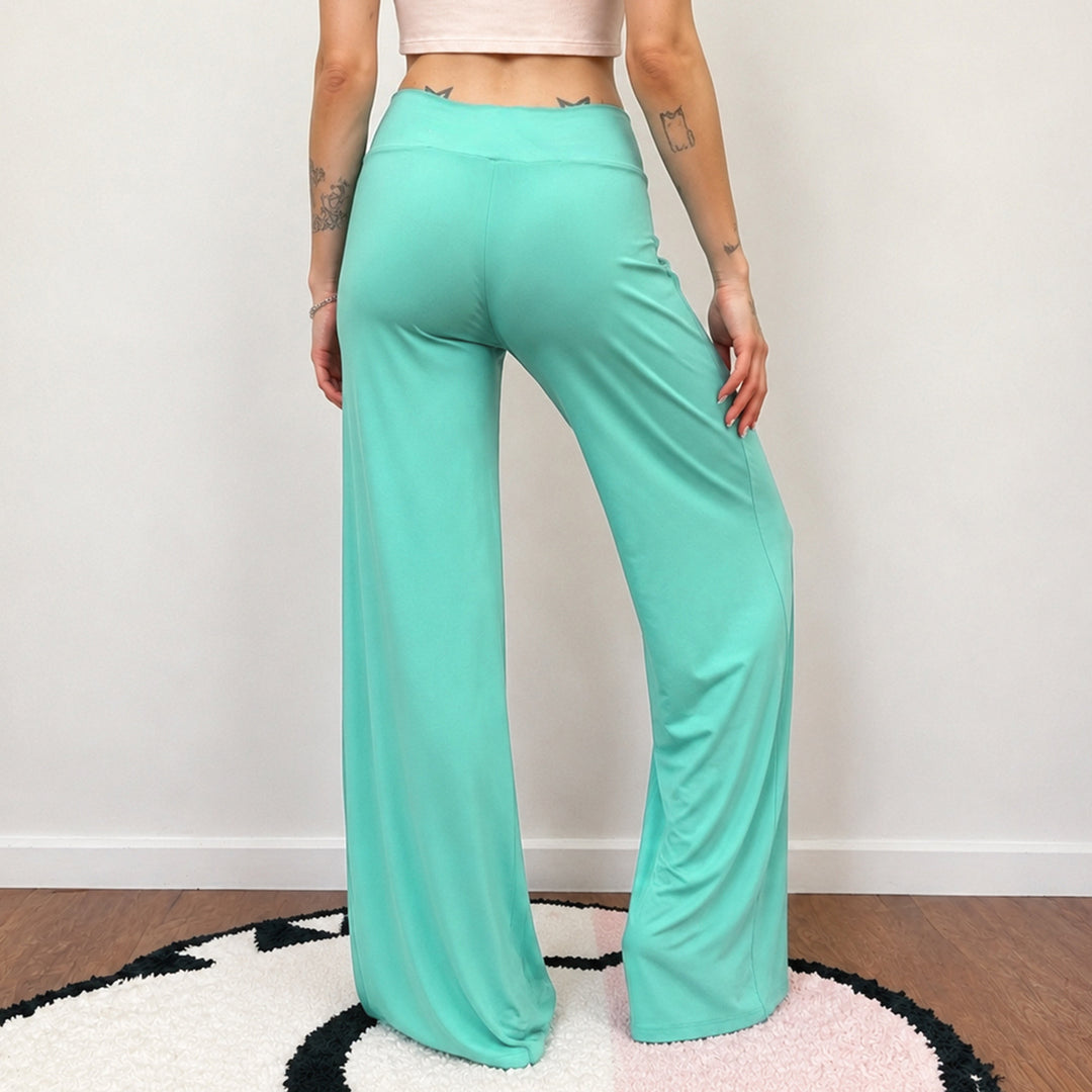 Damen nan weite Palazzo-Hose mit V-förmiger Bundnaht und elastischem Stretch-Jersey EB