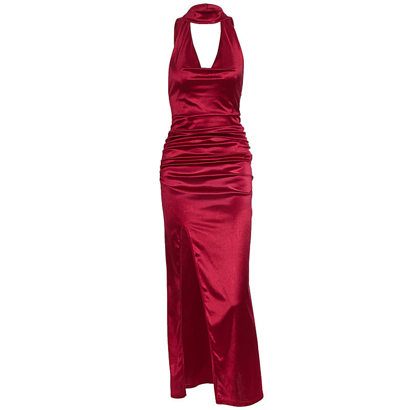 Damen Elegantes Kleid mit tiefem V-Ausschnitt und hohem Schlitz EB