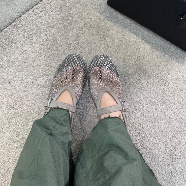 Damen elegante Riemchen-Ballerinas mit modischem Glitzereffekt EB