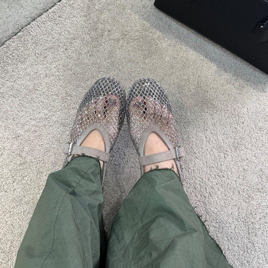 Damen elegante Riemchen-Ballerinas mit modischem Glitzereffekt EB