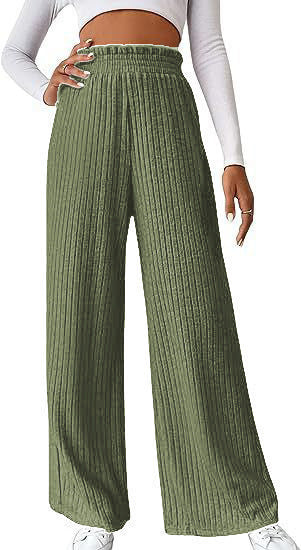 Damen weite Plisseehose mit hohem Bund und elastischem Taillenband EB