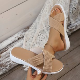 Damen Komfortable Clogs mit überkreuzten Riemen und rutschfester Sohle EB