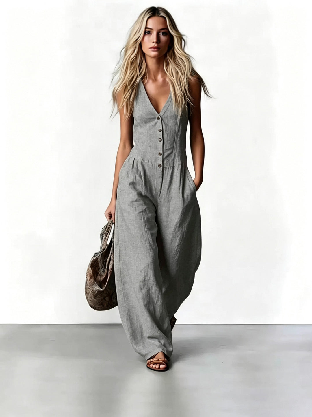 Damen Maxikleid mit elegantem V-Ausschnitt und seitlichem Schlitz EB