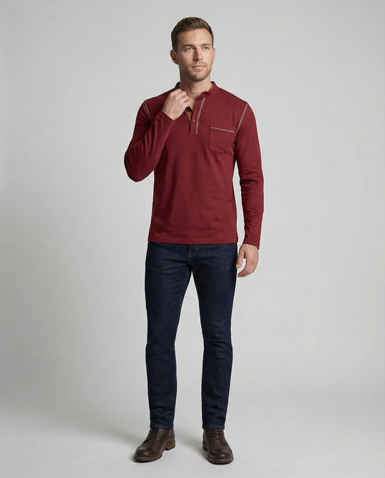 Herren Langarmshirt mit lässigem Stehkragen und kontrastierenden Akzenten EB