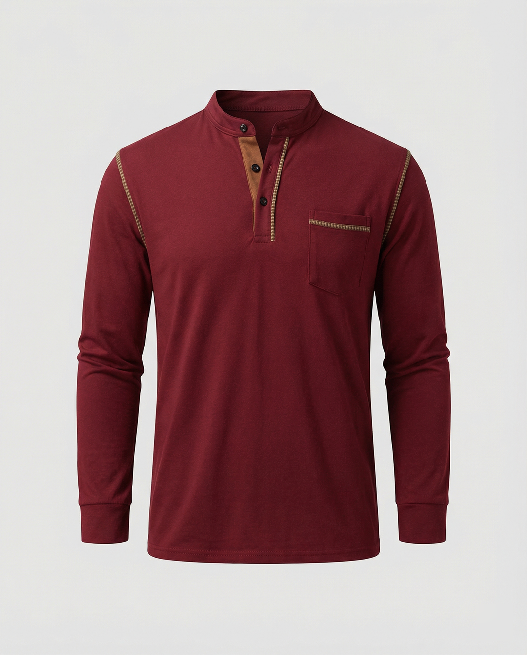 Herren Langarmshirt mit lässigem Stehkragen und kontrastierenden Akzenten EB
