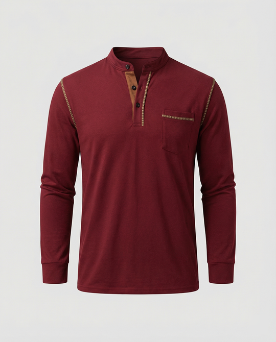 Herren Langarmshirt mit lässigem Stehkragen und kontrastierenden Akzenten EB