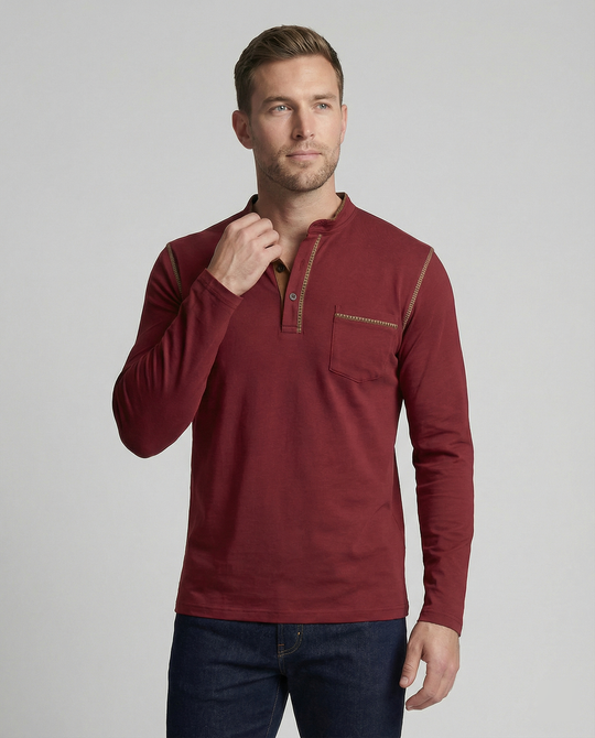 Herren Langarmshirt mit lässigem Stehkragen und kontrastierenden Akzenten EB