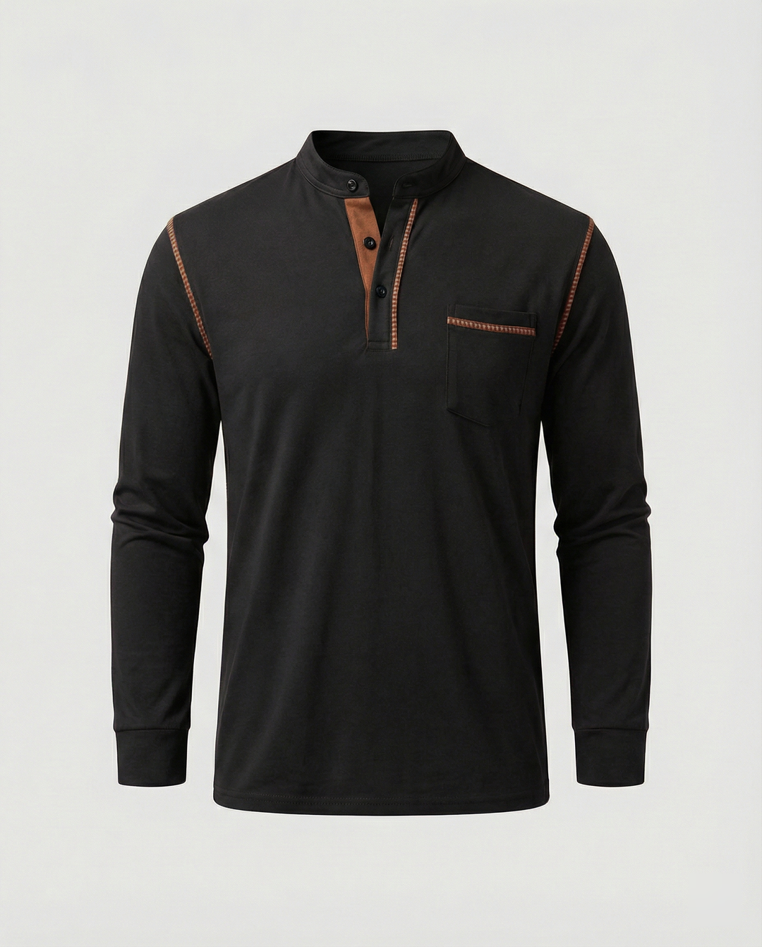Herren Langarmshirt mit lässigem Stehkragen und kontrastierenden Akzenten EB