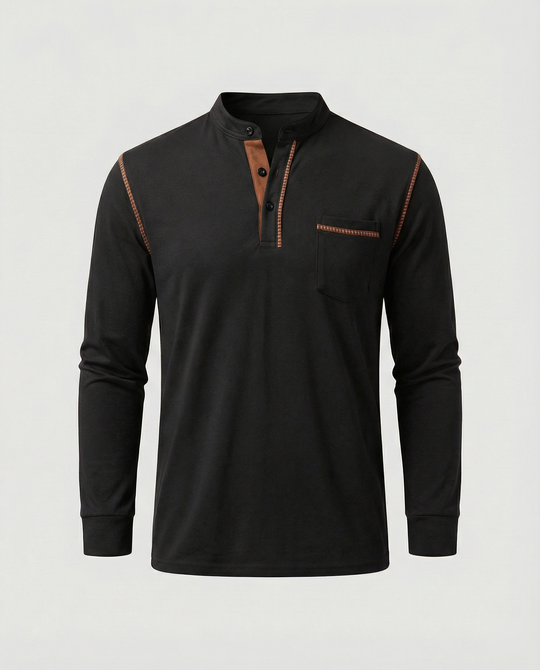 Herren Langarmshirt mit lässigem Stehkragen und kontrastierenden Akzenten EB