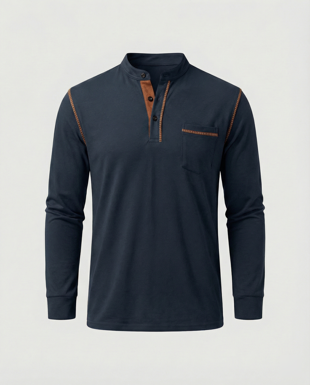 Herren Langarmshirt mit lässigem Stehkragen und kontrastierenden Akzenten EB