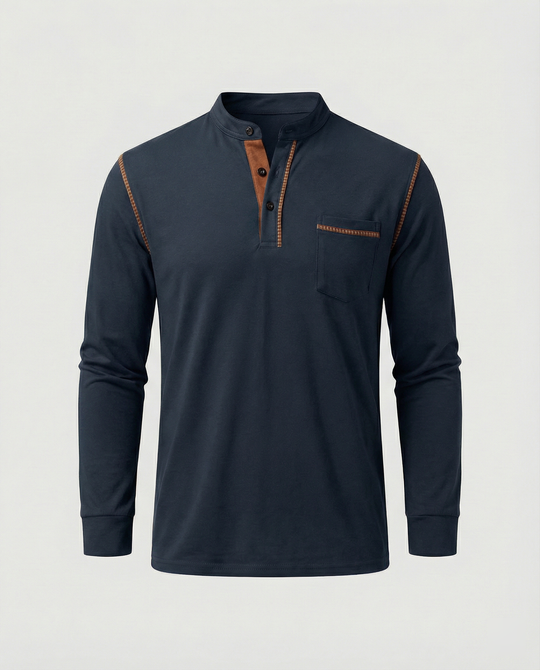 Herren Langarmshirt mit lässigem Stehkragen und kontrastierenden Akzenten EB