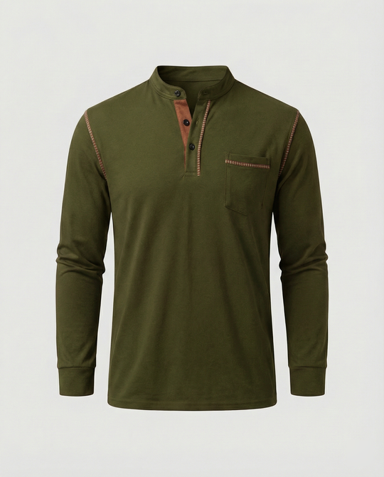 Herren Langarmshirt mit lässigem Stehkragen und kontrastierenden Akzenten EB