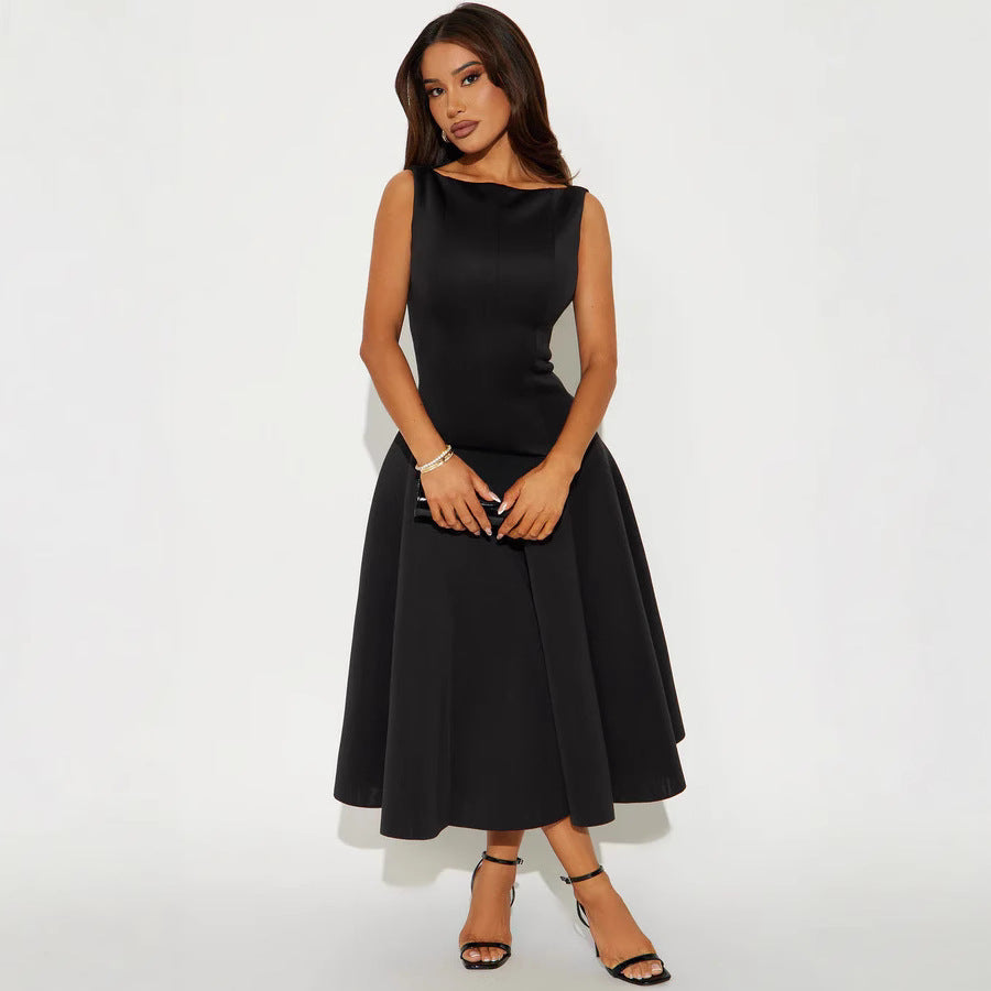 Damen Elegantes zeitloses Cocktailkleid mit schwingendem Rock und minimalistischer Silhouette EB