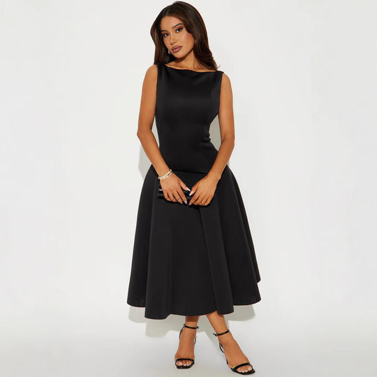 Damen Elegantes zeitloses Cocktailkleid mit schwingendem Rock und minimalistischer Silhouette EB