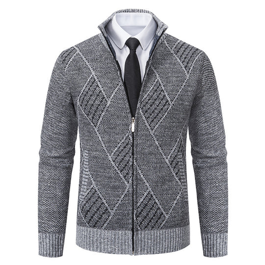 Herren modische Strickjacke mit hochabschließendem Kragen und stilvollem Zipper EB