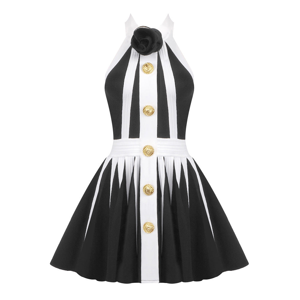 Damen Rockabilly Kleid mit Knopfdetails und floralem Dekor EB