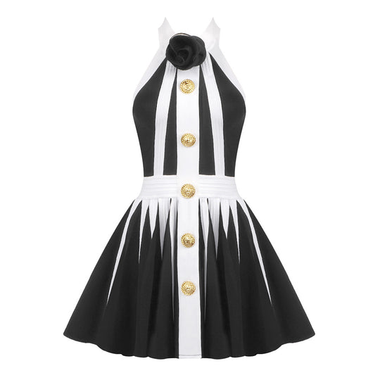 Damen Rockabilly Kleid mit Knopfdetails und floralem Dekor EB