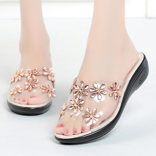 Damen modische Sandalen mit floralen Verzierungen und komfortablem Fußbett EB
