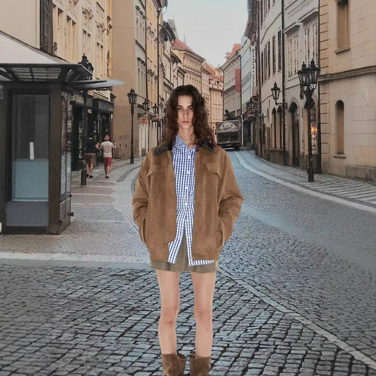 Damen Modische Oversized Weste aus hochwertigem Wildleder EB