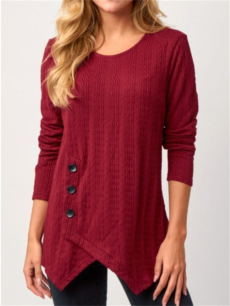 Damen asymmetrisches Langarmshirt mit Knopfdetails und strukturiertem Design EB