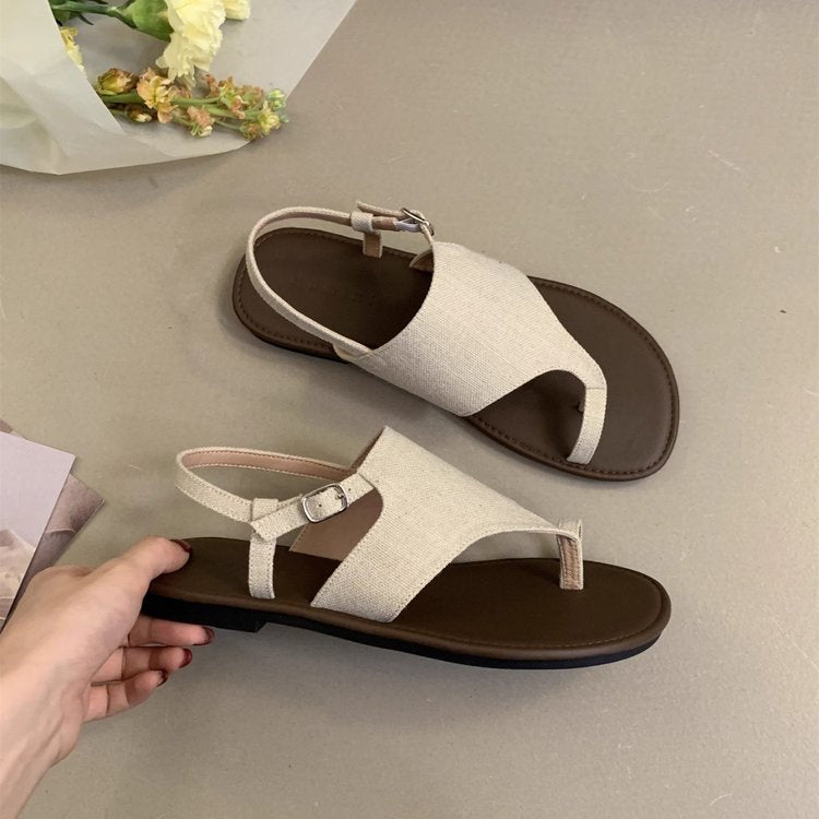 Damen elegante Zehentrenner-Sandalen mit verstellbarem Riemen und komfortablem Fußbett EB