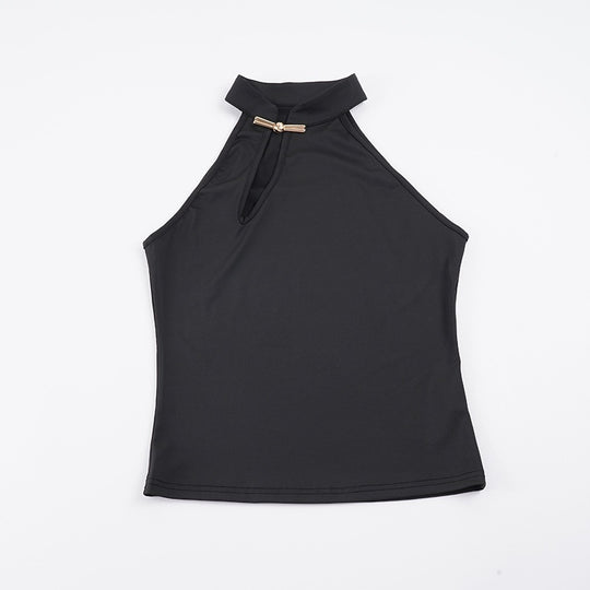 Damen Hochgeschlossenes Sporttop mit dekorativem Schlitz und eleganter Schnalle EB