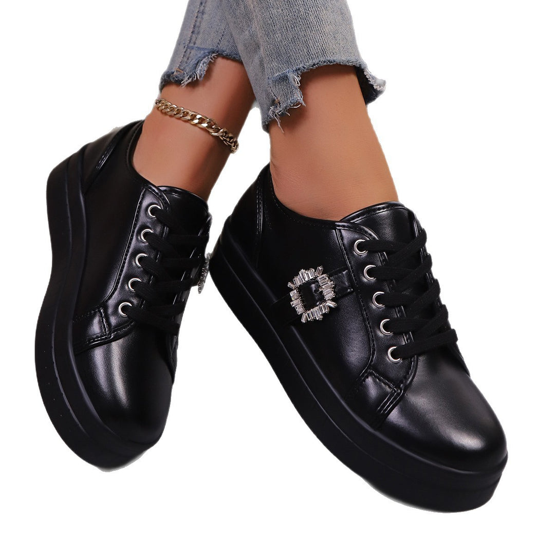 Damen modische Plateausneakers aus hochwertigem mit dekorativem Kristallbesatz EB