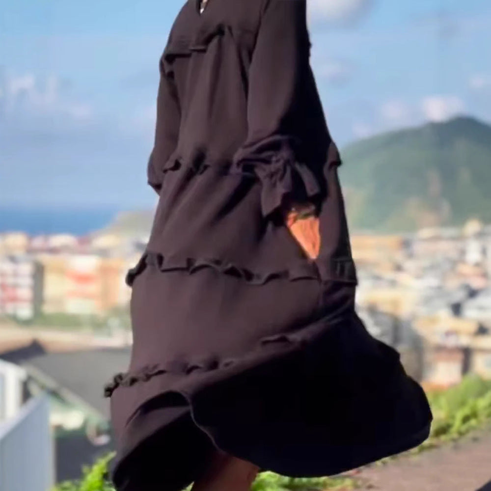 Damen Maxikleid mit raffinierten Falten und eleganten Puffärmeln Heidi-Mode
