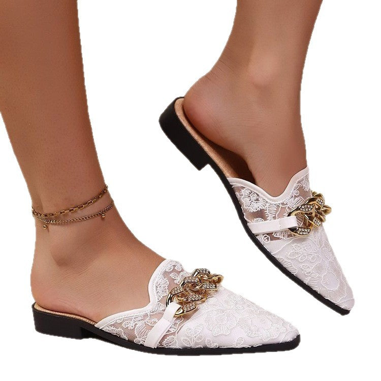 Damen elegante Pantoletten mit glamourösem Ketten-Detail EB