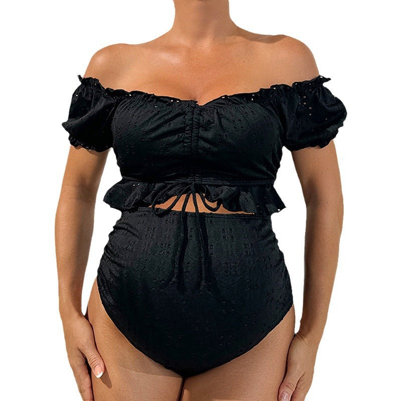 Damen Off-Shoulder Badeoberteil mit Rüschen EB