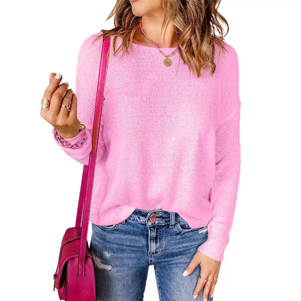 Damen Grober Strickpullover mit weitem Schnitt und dekorativem V-Ausschnitt EB