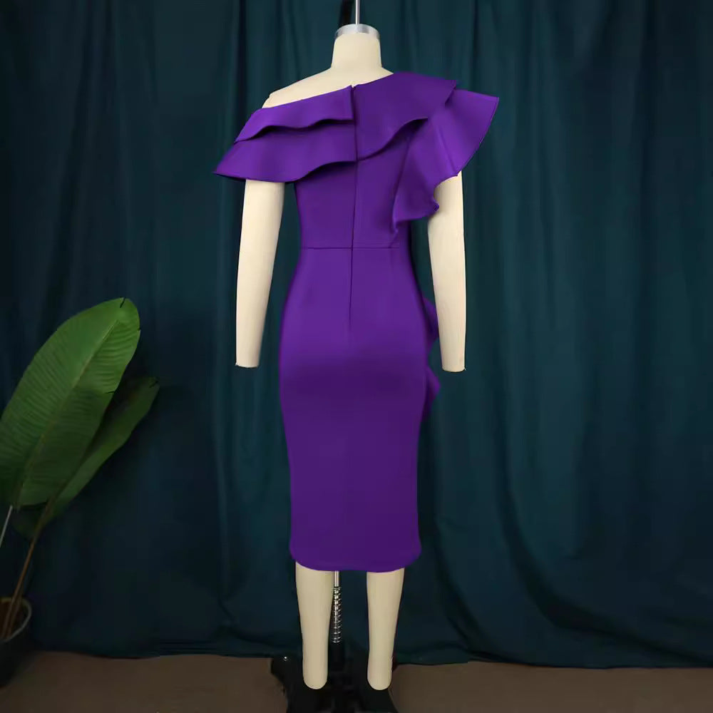 Damen figurbetontes Rüschendes Wickelkleid EB