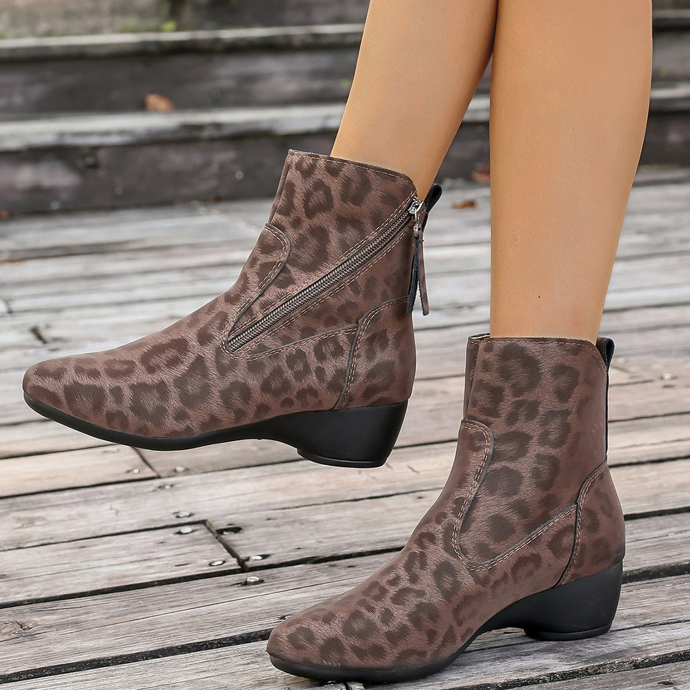 Damen elegante Stiefeletten im tierischen Design mit seitlichem Reißverschluss EB