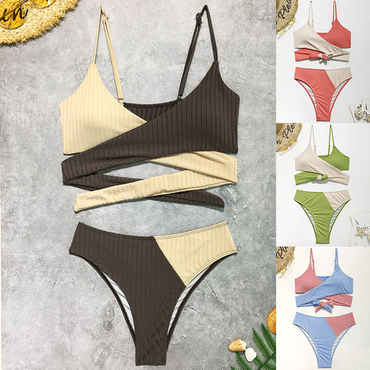 Damen Rippmuster Bikini-Set mit verstellbaren Trägern EB