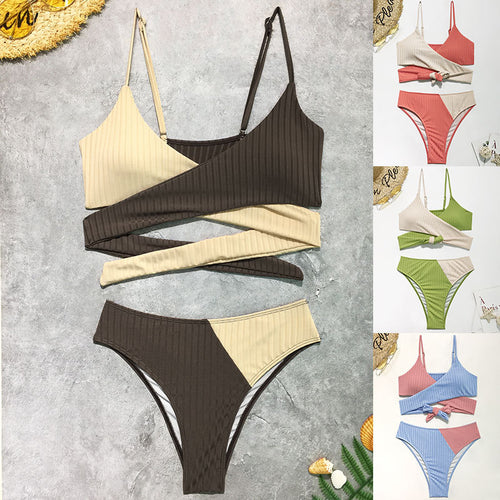 Damen Rippmuster Bikini-Set mit verstellbaren Trägern EB