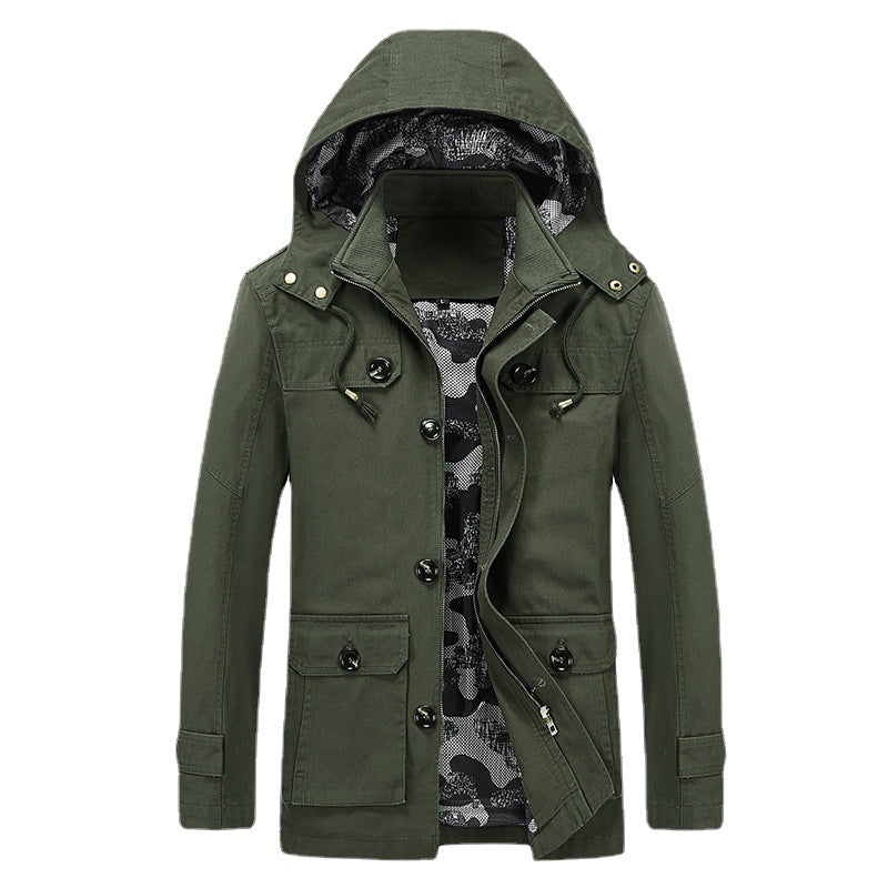 Herren Canvas-Kapuzenparka mit Tarnfutter, Utility-Taschen und verdeckter Reißverschlussleiste EB