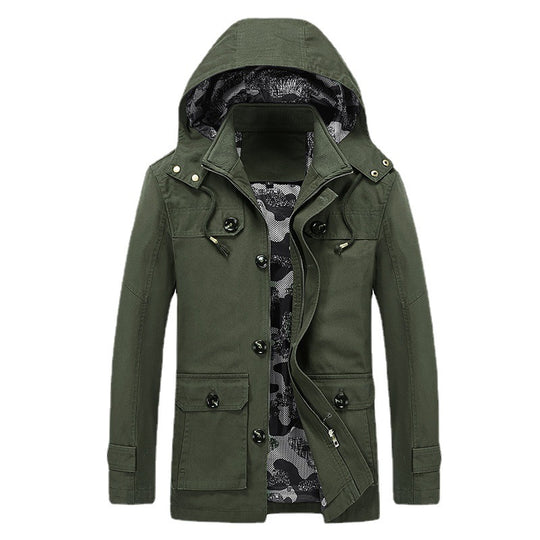 Herren Canvas-Kapuzenparka mit Tarnfutter, Utility-Taschen und verdeckter Reißverschlussleiste EB