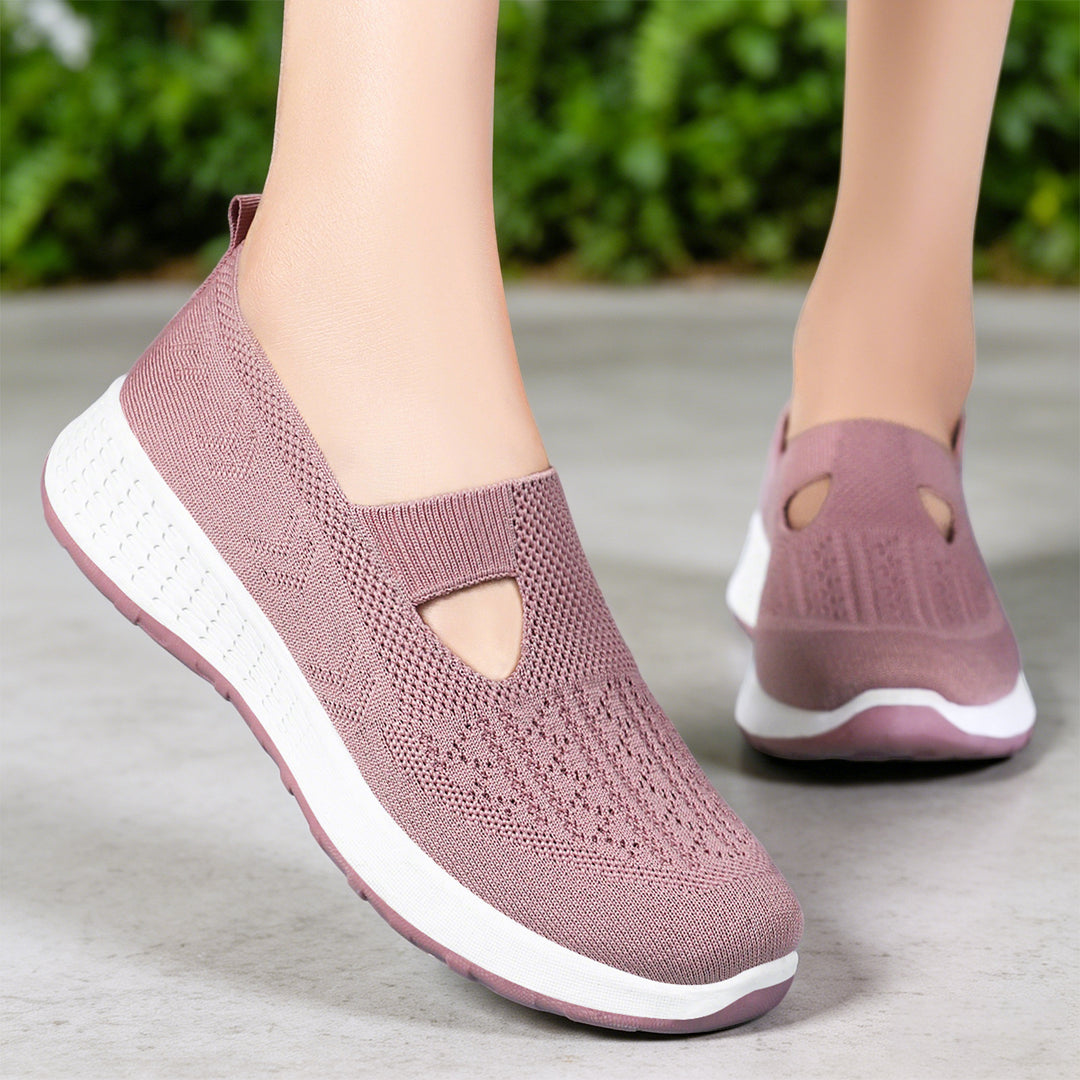 Damen nan gestrickter Slip-On Komfort-Sneaker mit V-Cut, elastischem Einstieg und dämpfender Waben-Zwischensohle EB