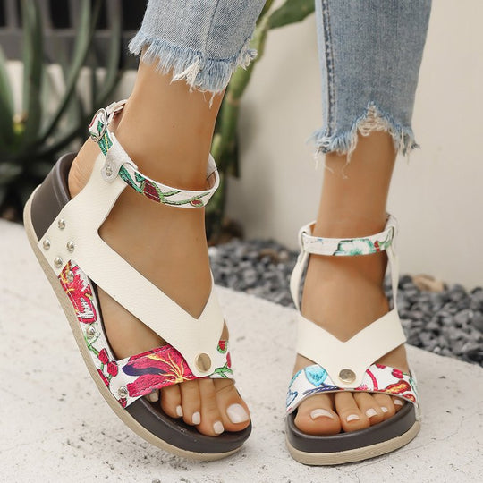 Damen Komfortable Sandalen mit floralen Akzenten und anatomischem Fußbett EB
