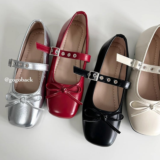Damen Ballerinas mit dekorativem Schleifenakzent und verstellbarem Riemen EB