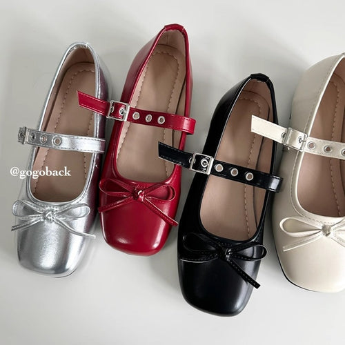 Damen Ballerinas mit dekorativem Schleifenakzent und verstellbarem Riemen EB