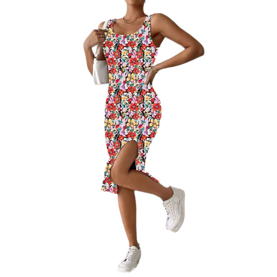 Damen Figürliches Maxikleid mit auffälligem Farbdesign EB