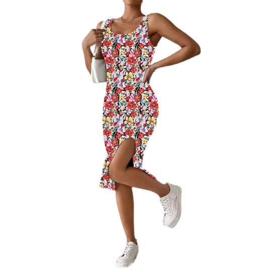 Damen Figürliches Maxikleid mit auffälligem Farbdesign EB