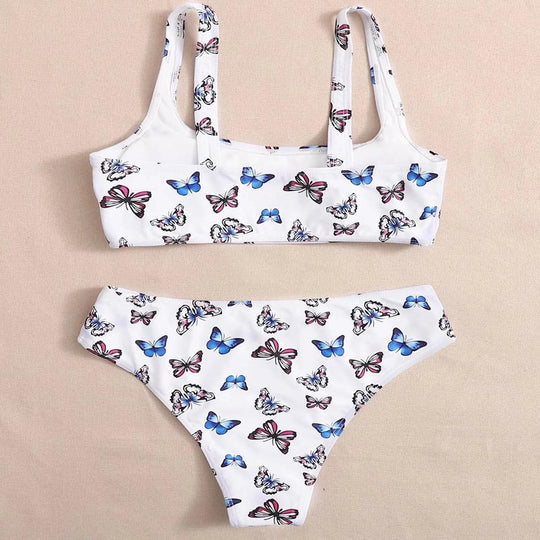 Damen Bikini-Set mit buntem Schmetterlingsmuster EB