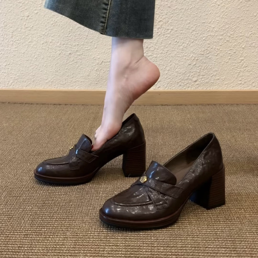 Damen Elegante Mokassins mit modischem Blockabsatz EB