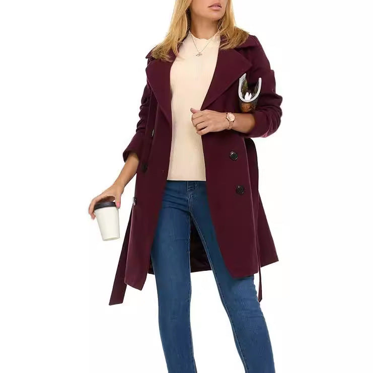 Damen Trenchcoat mit asymmetrischem Saum und breitem Kragen EB