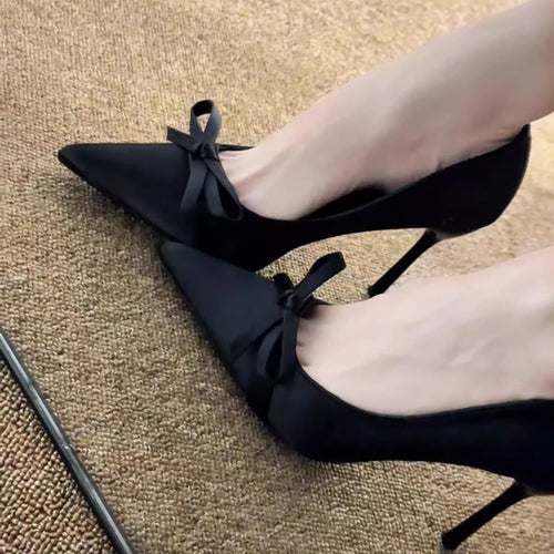 Damen elegante Pumps mit feinem Schleifen-Detail und spitzem Zehenbereich EB