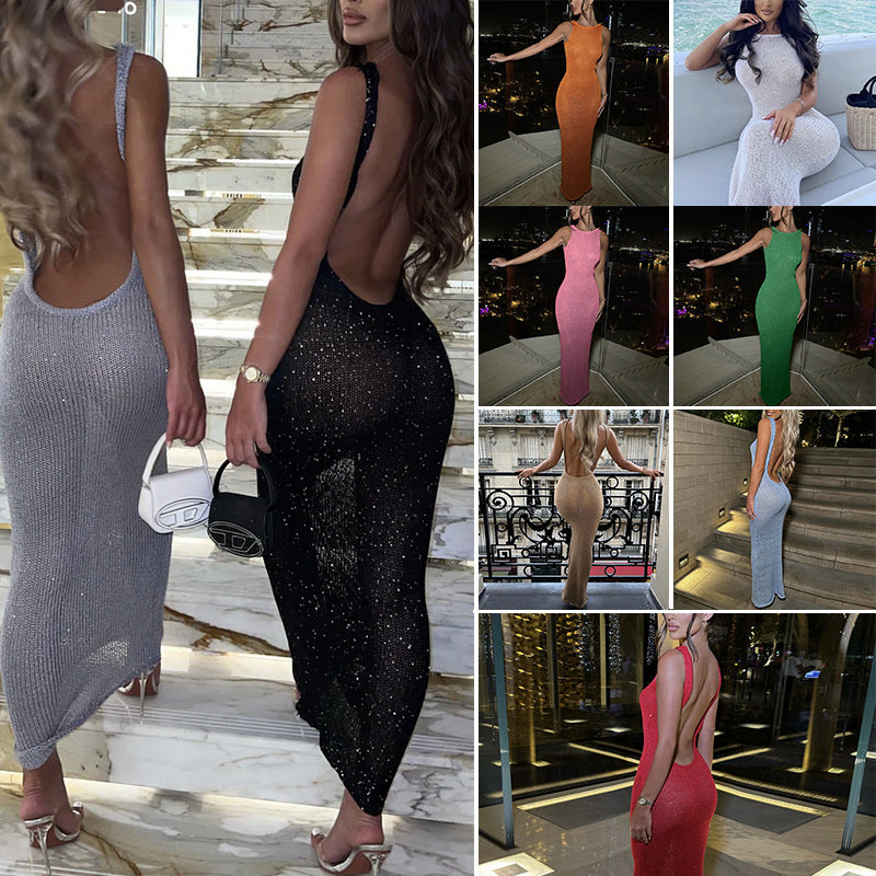 Damen Figurbetontes Maxikleid mit glitzerndem Strickdesign EB