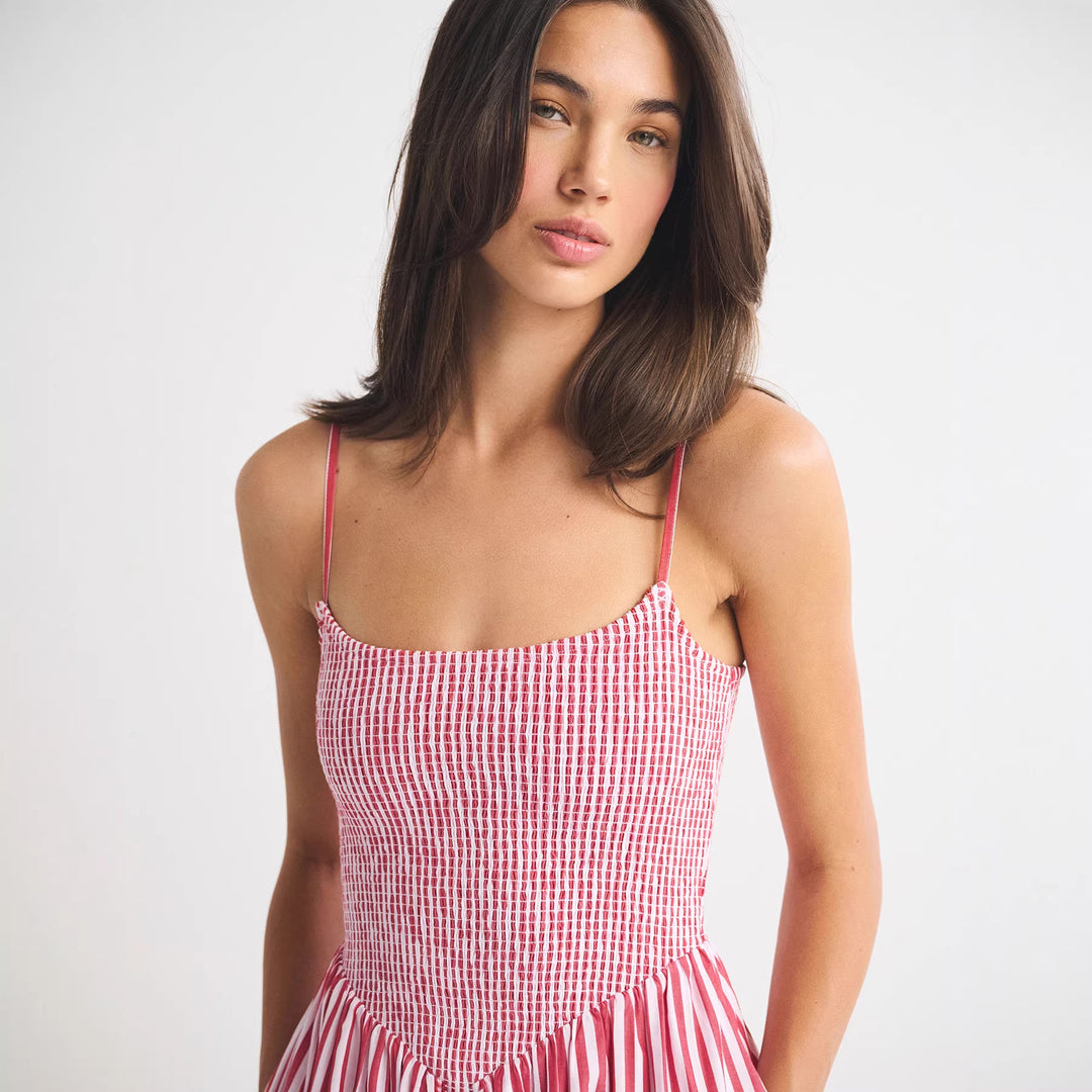 Damen Maxikleid mit floralem Design und elastischem Bund EB